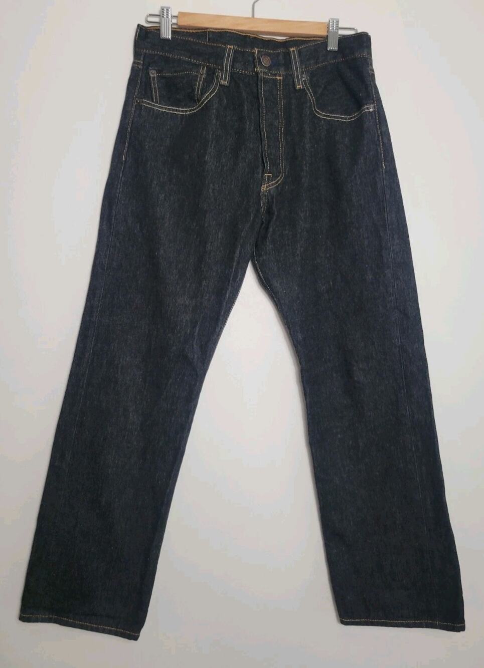 Levi’s 501 Button Fly Straight Leg Dark Wash Black Denim Jeans Sz 32x30 (30x27)